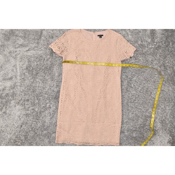 Ann Taylor Beige Shift Dress Size 2P Petite Nylon Floral Short Sleeve Zip - Picture 7 of 7